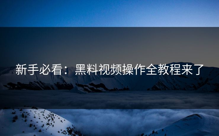 新手必看：黑料视频操作全教程来了