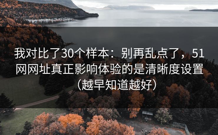 我对比了30个样本：别再乱点了，51网网址真正影响体验的是清晰度设置（越早知道越好）